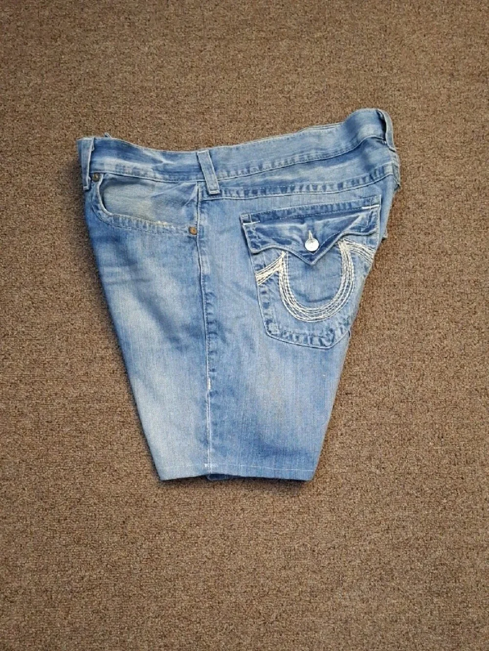 True Religion Light Blue Denim Cut Off Shorts Jorts Mens Sz 42